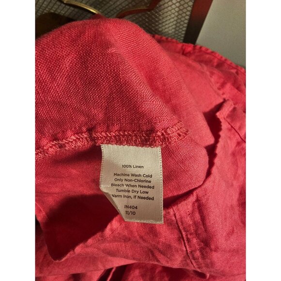 Talbots Women's Linen Button-Down Shirt L Bright Pink Preppy Modest Long Sleeve - Picture 4 of 5